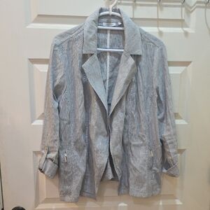Chico's Light Gray Striped Linen-Blend Blazer